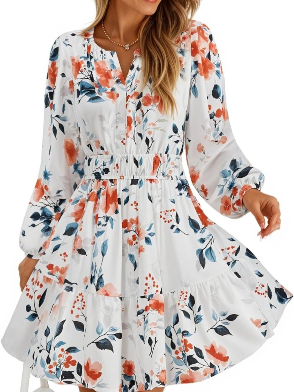 Floral Long Sleeve Mini Dress for Women - Perfect Fall Wedding Guest Outfit